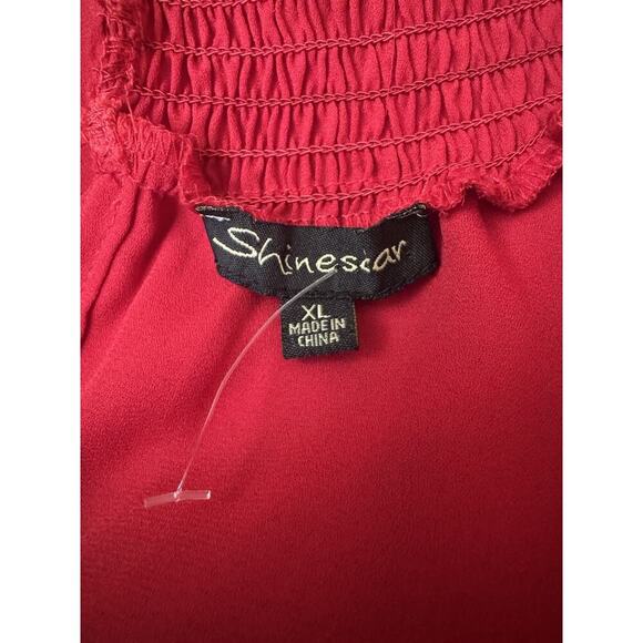 Shinestar Balloon Sleeve Tiered Red Dress High Neck Smocked Waist Line Womens XL - Picture 7 of 9